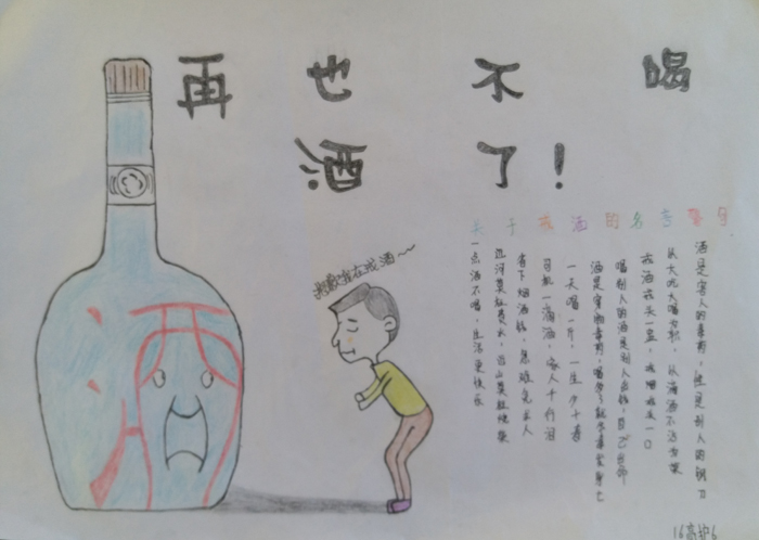 饮酒有害健康人人皆知,同学们通过手中的画笔向大家展示了其中的危害.